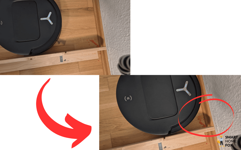 Der ECOVACS DEEBOT T80 OMNI reinigt eine Ecke mit spiralförmiger Seitenbürste.